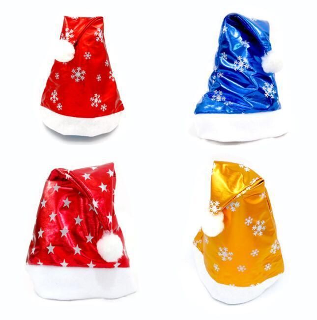 Shiny Christmas Hat Red Santa Party Decoration Star Pattern Holiday Christmas Hats