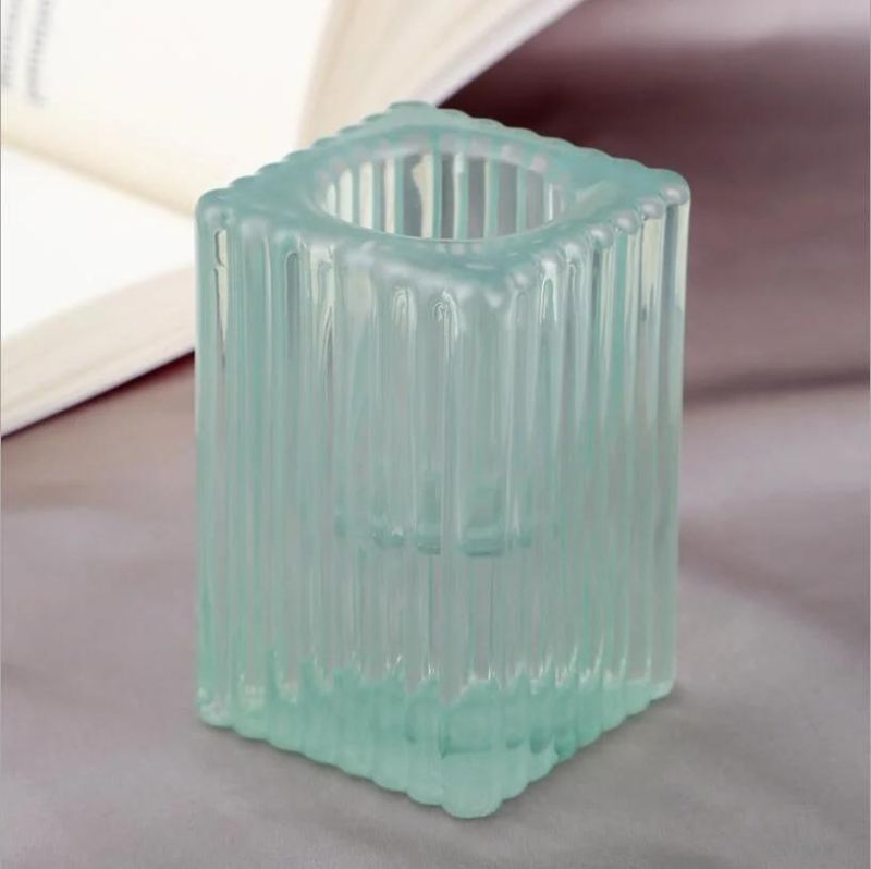 Crystal Clear Square Glass Pillar Tealight Holder for Wedding Home Decoration Centerpiece