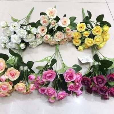 Artificial Flower Rose Bushes Silk Bunch Flowers Bouquet for Wedding/Home Decoration