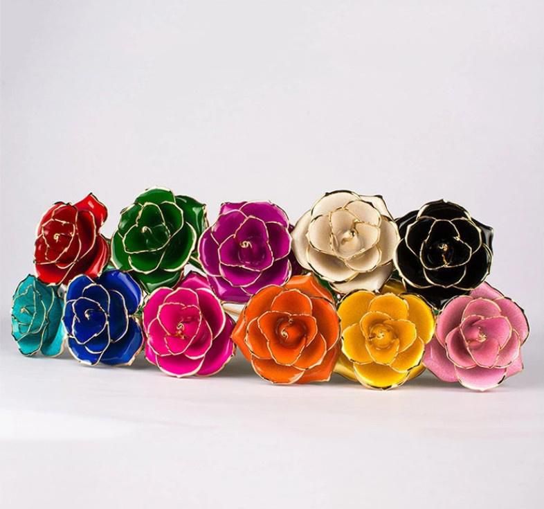 Wholesale Resin Jewelry Real Flowers Gift Handmade 24K Gold Plated Everlasting Rose Flower for Valentine′s Day