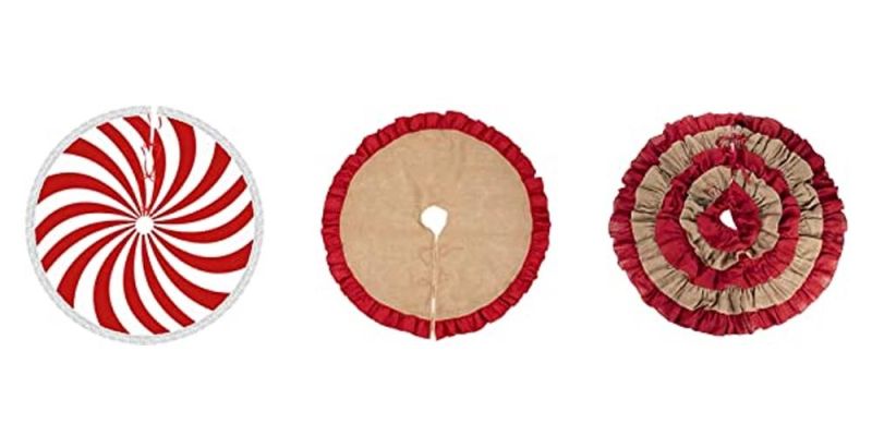 Christmas Tree Skirt Decorations100cm Gray Red Christmas Tree Apron Scene Dress up Items White Edge Snowflake Tree Skirt Decorations for Holiday Party