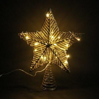 Yiwu Factory BSCI Certificate Gold Glitter Iron String Christams Tree Topper Star