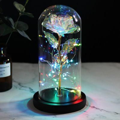 Manufacture Wholesale Colorful Beautify and The Beast Galaxy Rose Flower in Glass Dome Flower Gift Box for Valentine&prime;s Day