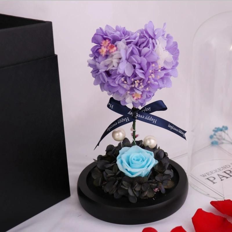 Beautifu Lchristmas Gifts Multiple Colours Preserved Everlasting Real Rose Flower in Glass Dome with Best Wishes