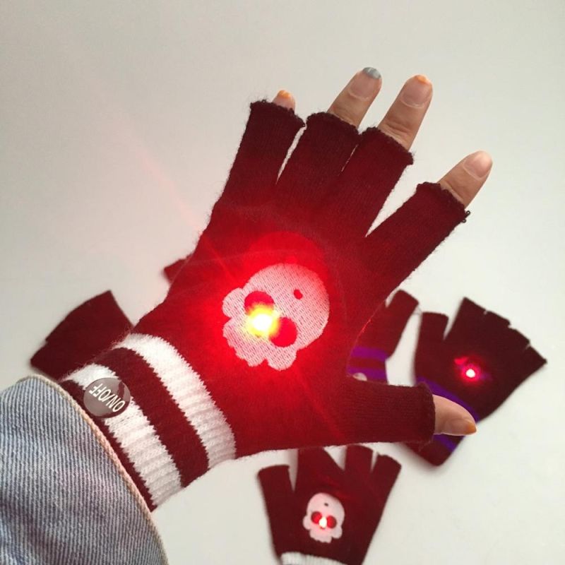 Halloween Knitted Mitten Half Finger Gloves LED