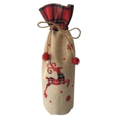 Christmas Reindeer Decoration Wholesale Jute Gift Cheap Wine Bags for Bottle