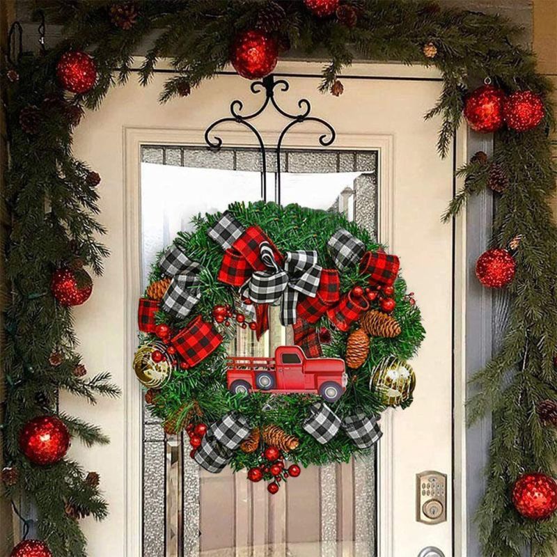 Christmas Wreath Front Door Decoration Wreath Red Truck Berry Winter Wreath Hanging Artificial Christmas Garland for Home Wedding Party Outdoor Indoor Decorati