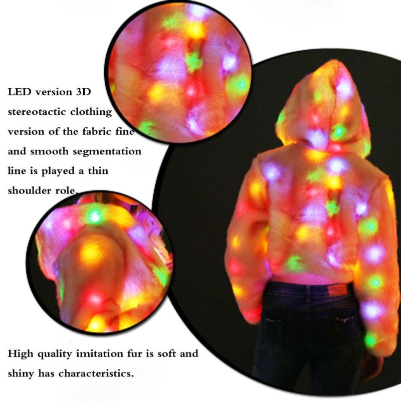 LED Coat, Hooded Jacke, Night Dress Rabbit Hair Pink Coat.