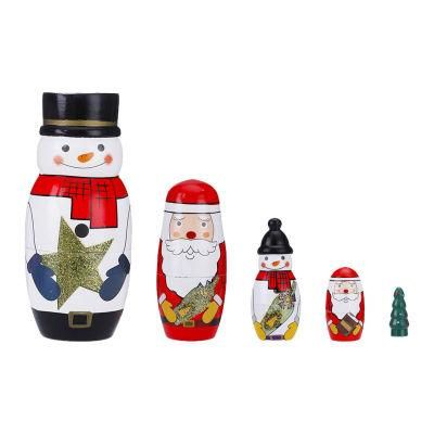 5PCS Christmas Snowman Nesting Dolls Handmade Wooden Matryoshka Dolls Russian Nesting Dolls Set Home Decoration