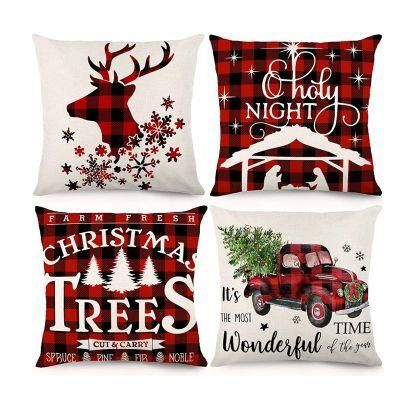 18inches Christmas Decorations Black and Red Buffalo Plaid Throw Pillowcase Farmhouse Christmas Pillow Covers