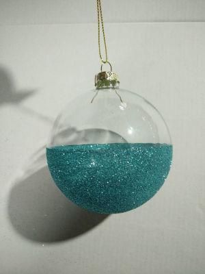 8cm Clear Glass Ball with Glitter DIP (set 3)