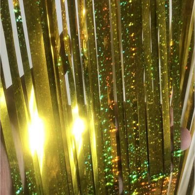 Metallic Laser Tinsel Fringes Curtains Shiny Holographic Gold Foil Curtain Metallic Fringe Tinsel Backdrop