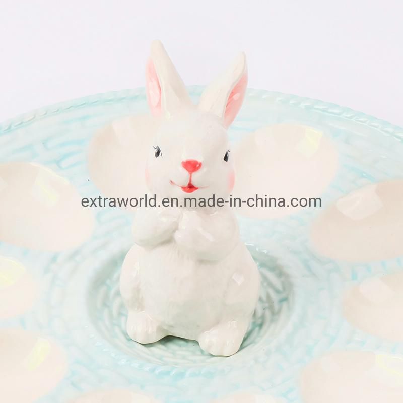Kitchen Decor Ceramic Cute Rabbit design Easter Gift Decoration Egg Tray Egg Holder