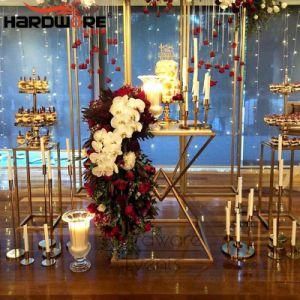 Wedding Decoration Gold Metal Glass Top Wedding Cake Table