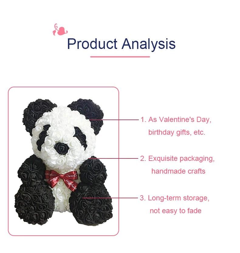 35 Cm Valentine′s Day Gifts Giant Panda Christmas Gift Rose Teddy Bears 3.5 Cm Flower Head Roses Bear with Heart