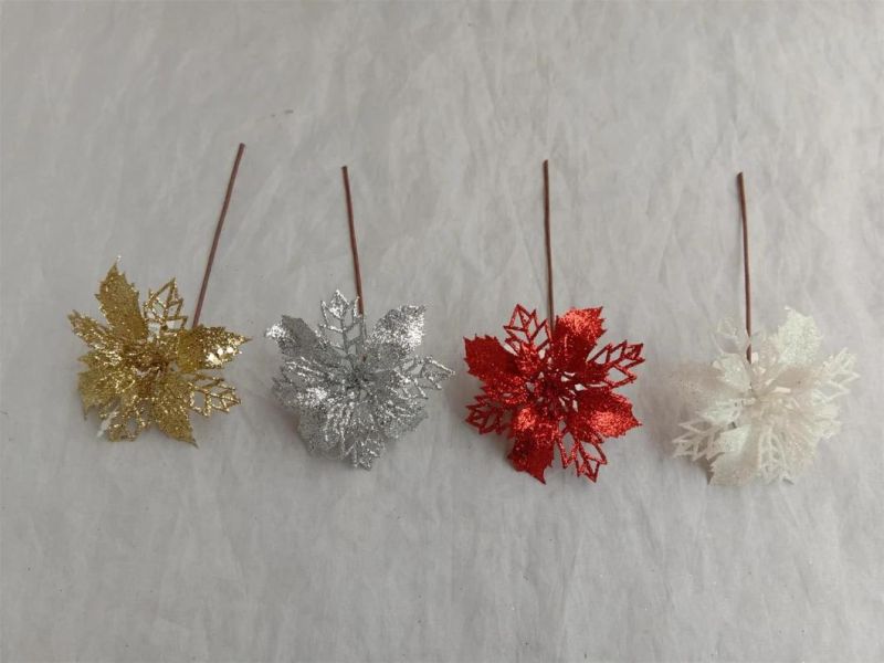 Glitter Powder Leaf Branch Flower Arrangement for Christmas Party Tree Venun Hanging Decoration