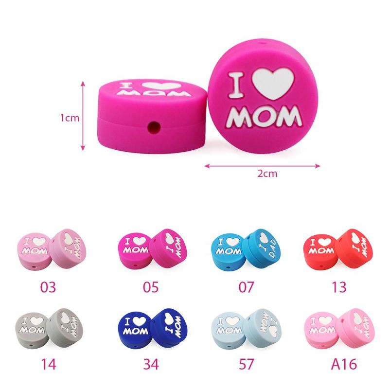 Silicone Teether Disc I Love Mom Baby Pacifier Clip Chain Nursing Accessories Safety Silicone Toys Tooth Training