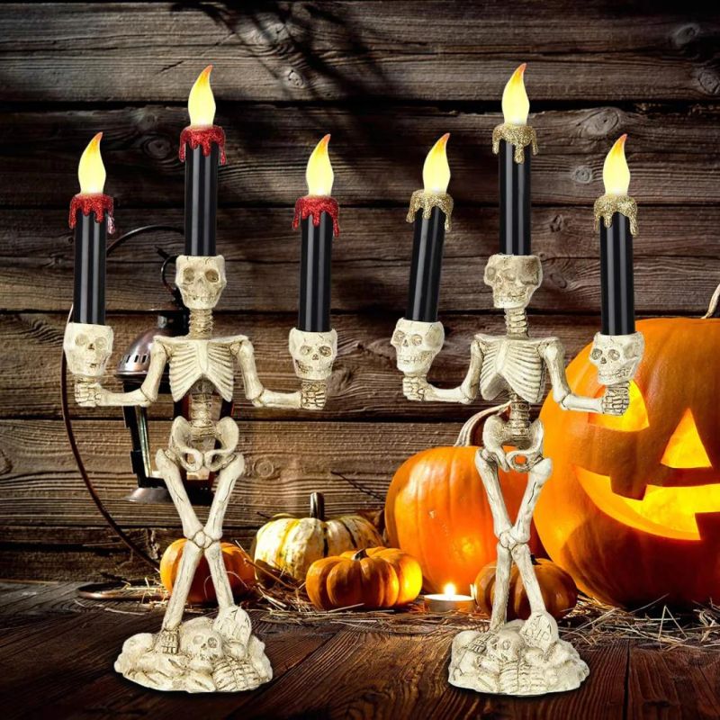 LED Skull Candelabra Prop Electric Candles