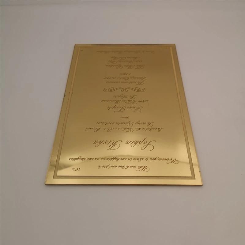 Custom Acrylic Golden Mirror Exhibition Meeting Wedding Invitation Plastic Light Luxury Wedding Invitation Card