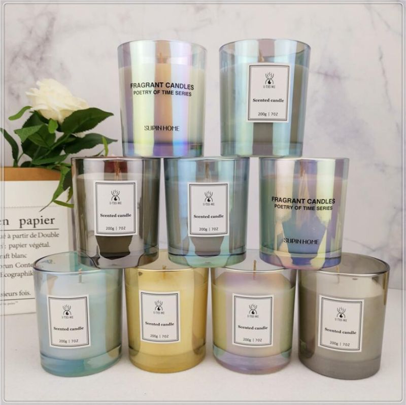 Vss Wholesale Iridescent Cylinder Glass Candles Jar with Soy Wax