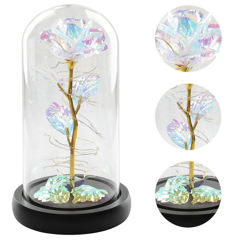 Hot Selling Customized Valentine Gifts Golden Rose in Glass Dome