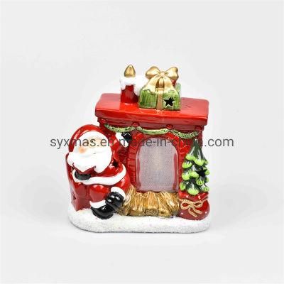New Design Ceramic Candle Shape Chirstmas Santa with Lights for Home Decoration