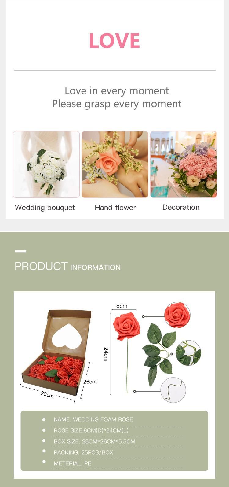 Factory Wholesale 25PCS/Box 8cm PE Foam Rose Heads Artificial Silk Flowers DIY Velvet Wedding Decorations