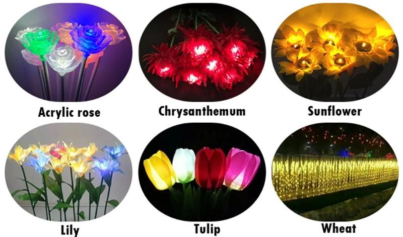 Decorative Garden Outdoor Waterproof Holiday Landscape Artificial Flowers Party Lights LED Lily with Solar Panel