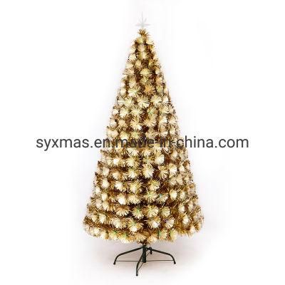 6FT Double-Color Lights Fiber Optic Christmas Tree Pre-Lit with LED Lights Festival Decrative Tree Sturdy Metal Stand