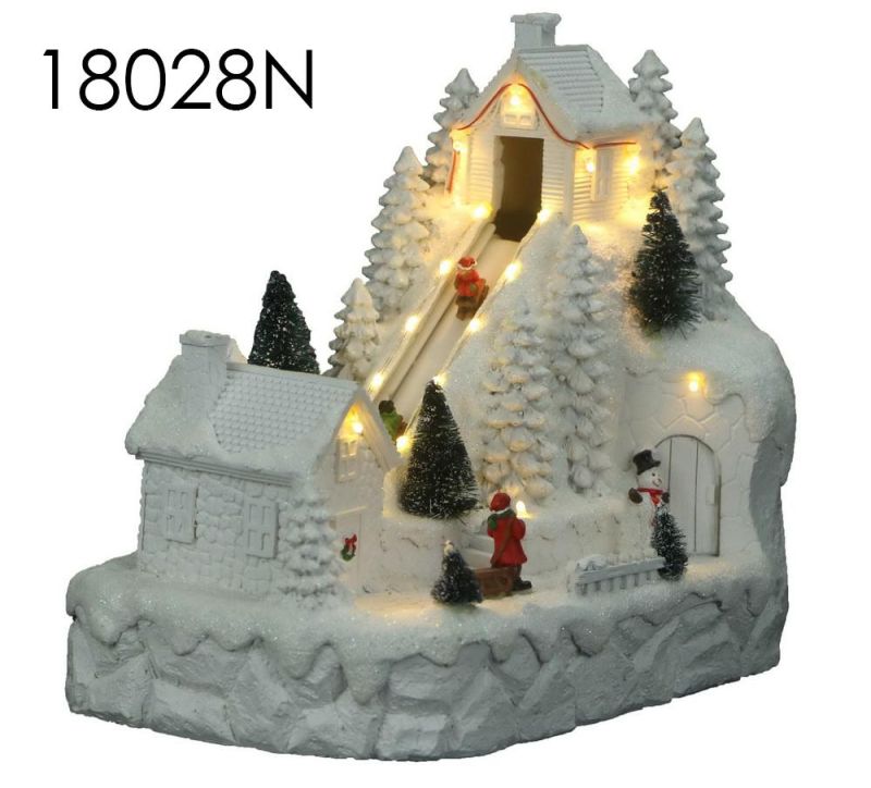 Christmas Village with Flying Deer LED Scene and Children Around The Tree Rotatio for Christmas Gifts House Decorations for Kids