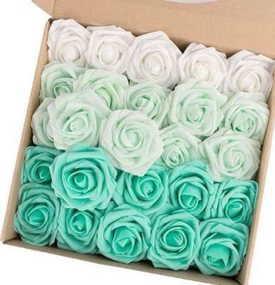 Artificial Tiffiany Blue Flowers Shades Fake Roses Geesoft 50 PCS W/Stem Rose Heads Crafts Bouquets for DIY Wedding Bouquets Baby