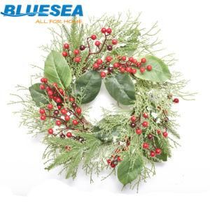 Christmas Decorations 40cm Red Fruit PE White Leaf Clover Christmas Ring