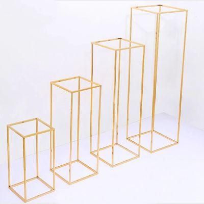 4PCS/Lot Gold-Plated Geometric Flower Party Stand Home Decoration Shiny Metal Iron Rectangle Square Frame Backdrop