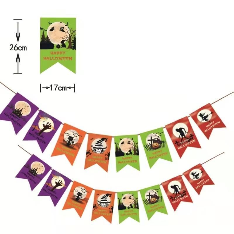 Halloween Triangle Pull Flag Skull Pumpkin Paper Pull Flower Halloween Party Decorations Halloween Pull Flag