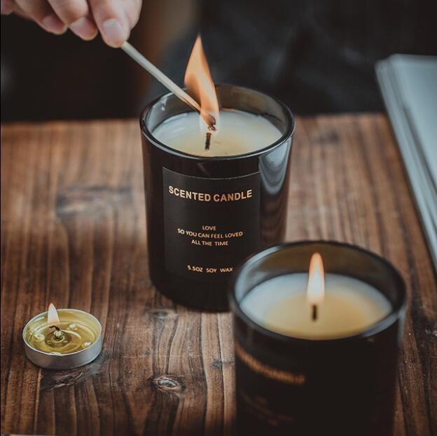 Ome Candle Matt Black Glass Aromatherapy Soy Wax Candle