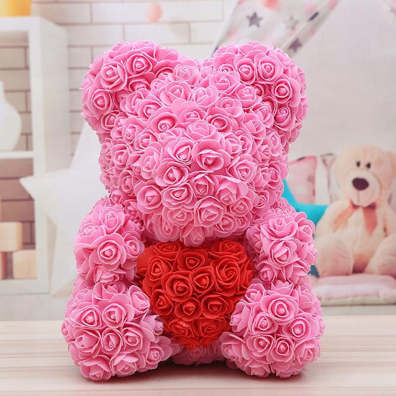 Sn-C003 High Quality Rose Bears with Gift Box Foam Rose Teady Bear with Heart Artificial Flower Rose Bears 40cm