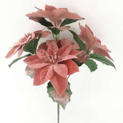 Artificial Fake Plastic Poinsettia Silk Flowers for Decoration
