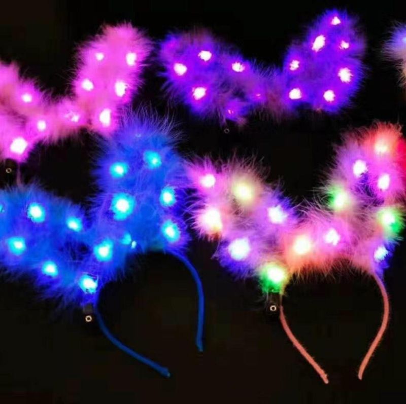 Lovely Faux Feather Rabbit Ear LED Headband Party Hair Hoop