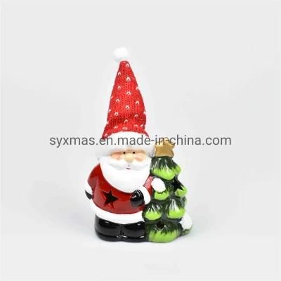 High Quality New Design Christmas Ceramic Waving Santa Decorative Xmas Ceramic Ornaments LED Lighted Ceramic Figures