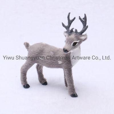 Grey Christmas Deer Simulation Elk Deer Xmas Elk Stand Deer Ornaments Plush Plastic Mini Christmas Reindeer Beautiful New Year