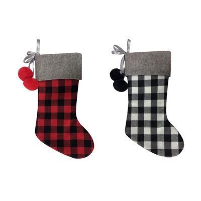 18 Inch Red Black Buffalo Plaid Christmas Stockings Fireplace Hanging Stockings for Family Christmas Decoration Holiday Season Party Decor