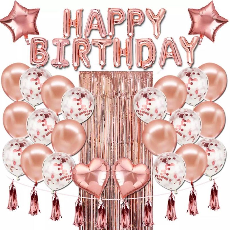 Pafu Rose Gold Birthday Party Supplies Birthday Banner Balloons Decorations