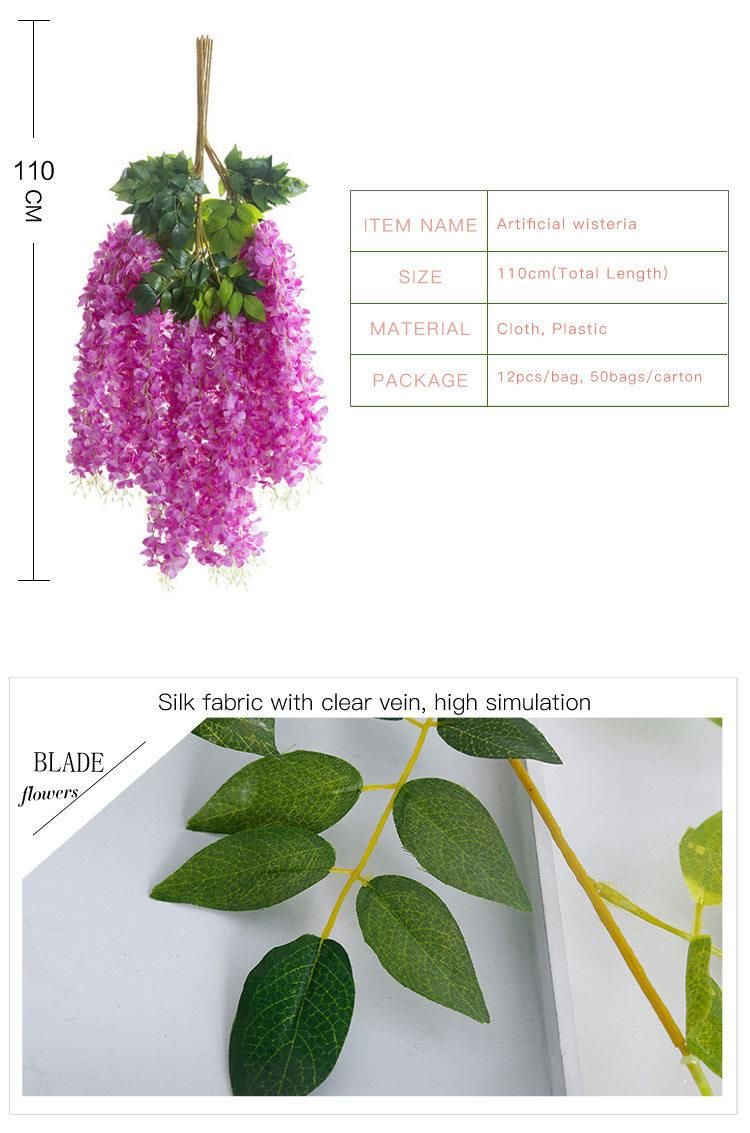 Amazon Hot Sale Artificial Wisteria Dense Type 3 Bunches Decoration Flower for Wedding and Home Decoration