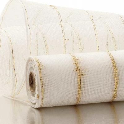 Wide Spaced Double Metallic Stripe 21&prime;&prime; Wedding Packaging Deco Mesh