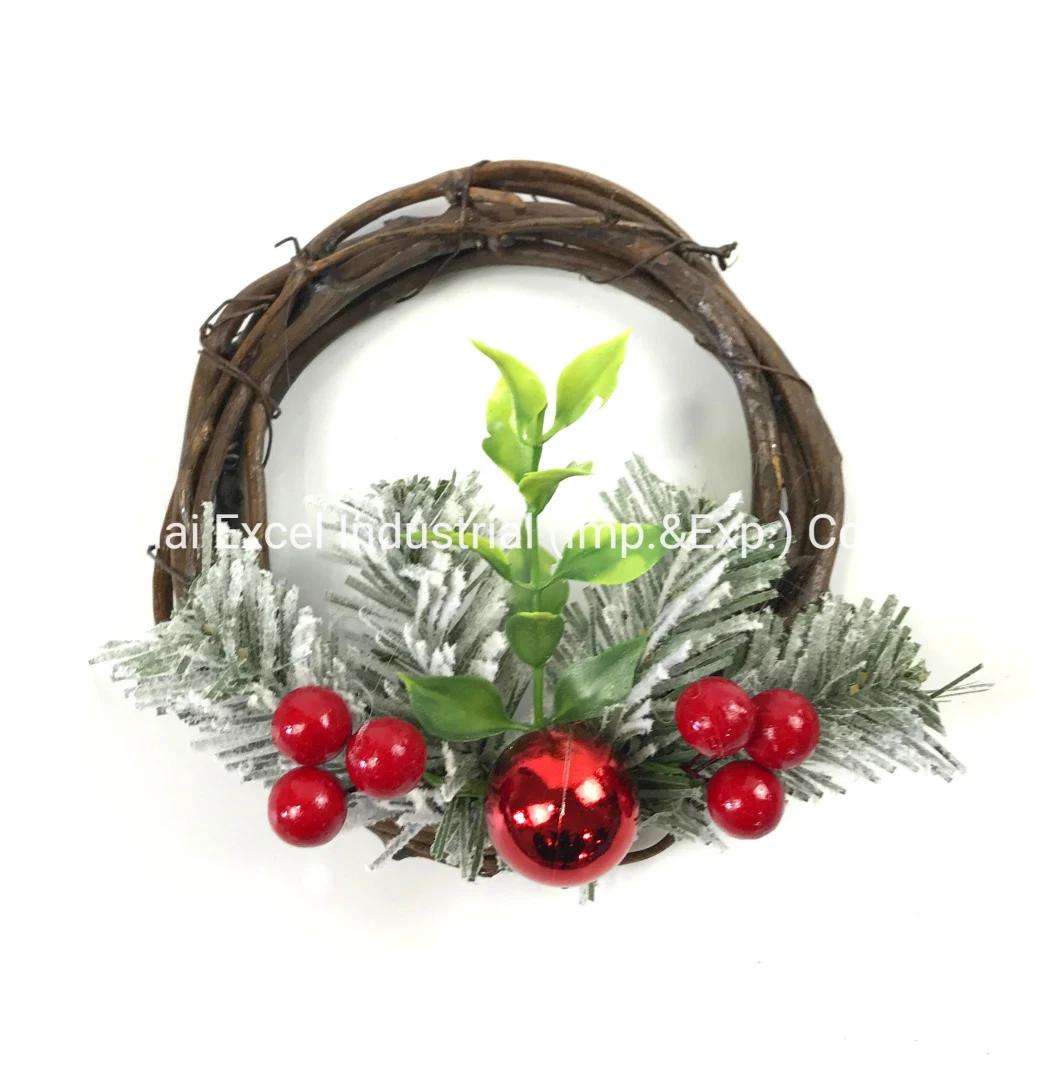Natural Rattan Wreaths Decor PVC Leaves Wooden Garlands Ring Wreath