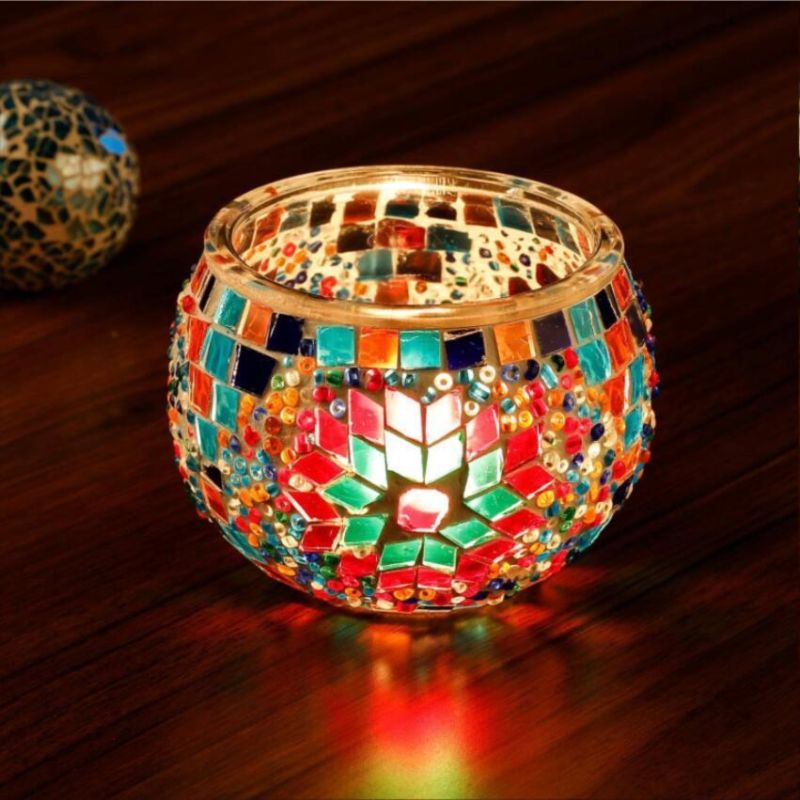 High Quality Handmade Cracked Glass Candle Jar Multi-Color Tealight Holders