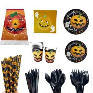 Halloween Themed Pumpkin Paper Tableware Birthday Party Decorations
