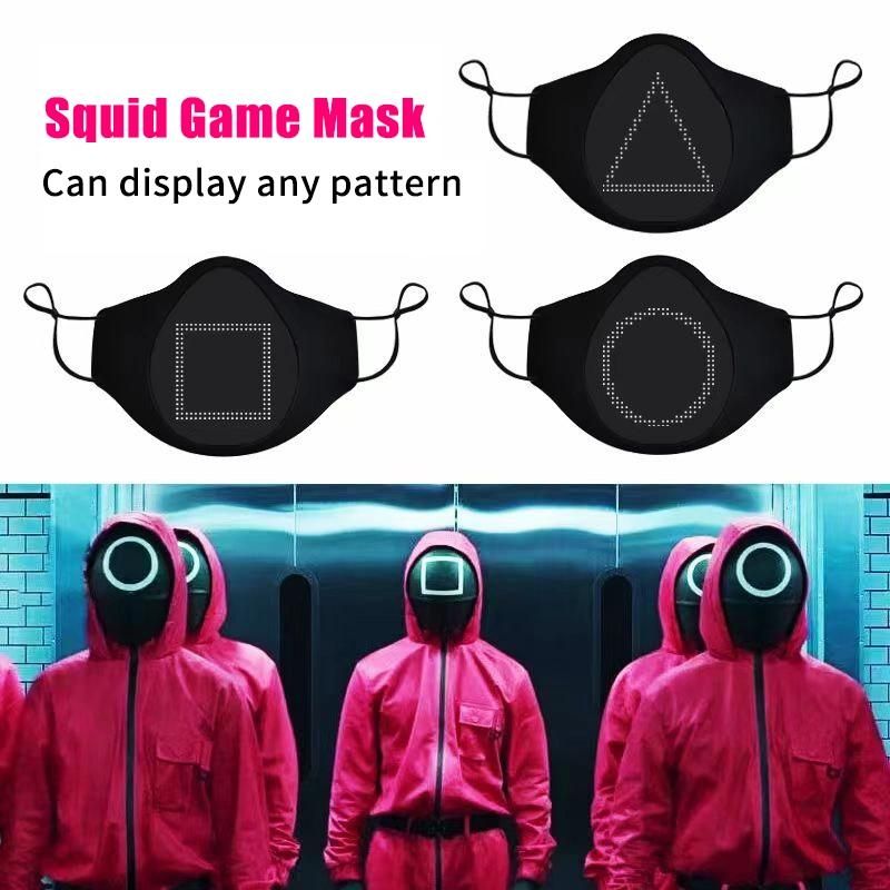 Squid Game Illuminating LED Mask, Light up LED Glowing Rave LED Party Mask, Programmable APP DIY Message Mask for Christmas Halloween