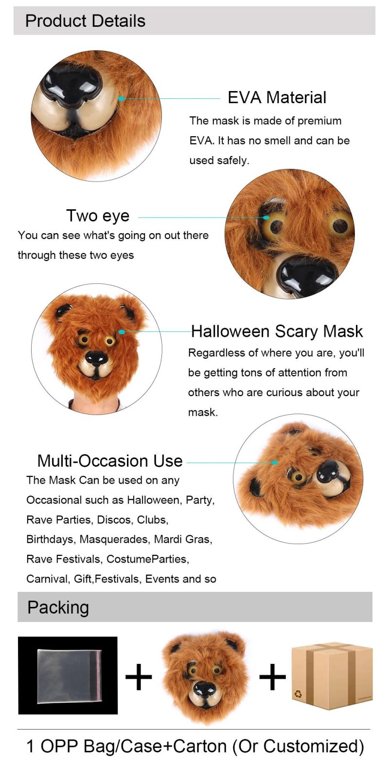 Cute Soft Stuffed Plush Toy EVA PVC Velvet Party Halloween Animal Lion Mask Animal Head