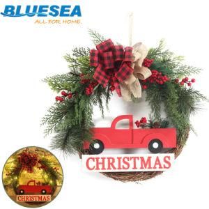 New LED Car Wooden Sign PE Luminous Christmas Wreath Christmas Ornament Door Pendant